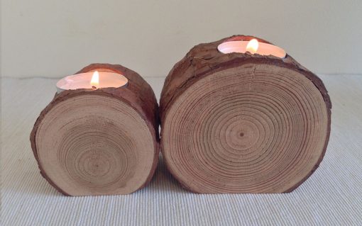 Pine log rustic bark tealight candle holder 2 piece - Image 2