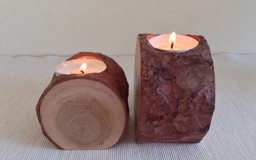 Pine log rustic bark tealight candle holder 2 piece - Image 3