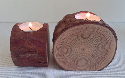 Pine log rustic bark tealight candle holder 2 piece - Image 4