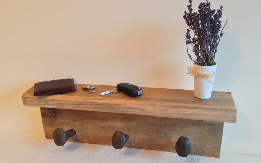 Pine scaffold board rustic coat rack with shelf - Image 6