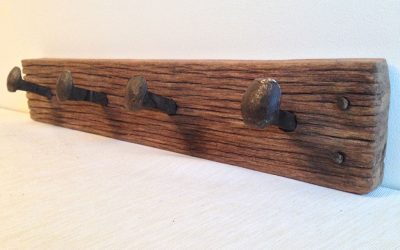 Keruing wood rustic coat rack with railway spike hangers