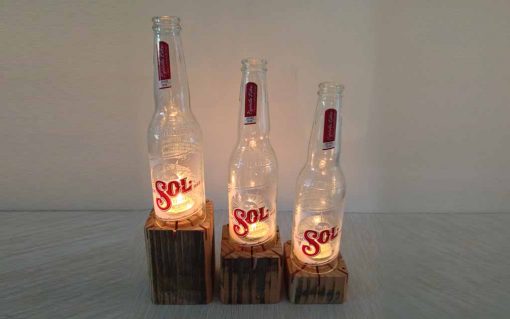 Sol beer bottle tealight candle holder 3 piece - Image 2