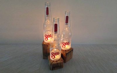 Sol beer bottle tealight candle holder 3 piece