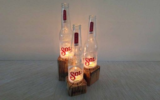 Sol beer bottle tealight candle holder 3 piece