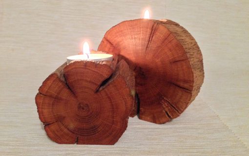 Oak log rustic tealight candle holder 2 piece