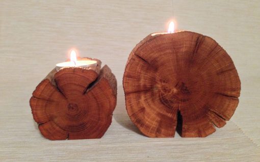 Oak log rustic tealight candle holder 2 piece - Image 2