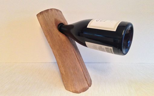 Self-balancing oak half log wine holder