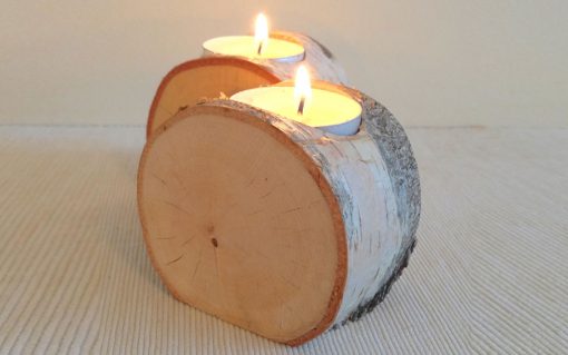 Birch log tealight candle holder rustic bark 2 piece - Image 5