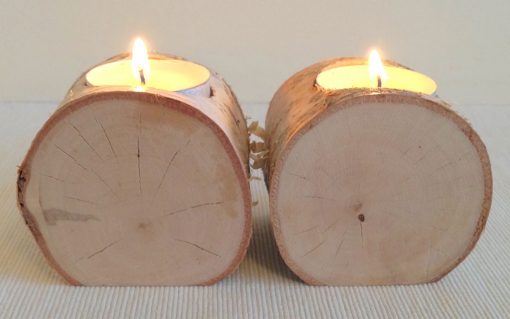 Birch log tealight candle holder rustic bark 2 piece - Image 4