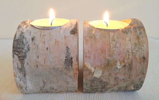 Birch log tealight candle holder rustic bark 2 piece - Image 2