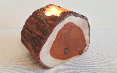 Cypress log tealight candle holder rustic bark 1 piece
