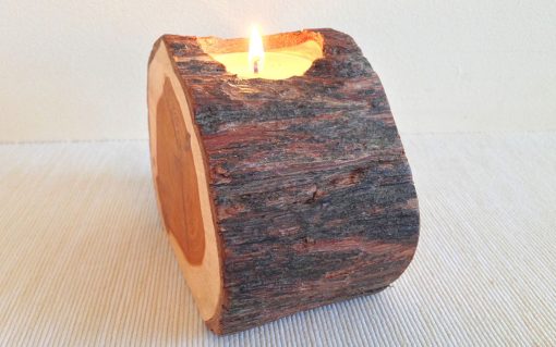 Cypress log tealight candle holder rustic bark 1 piece - Image 3