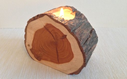 Cypress log tealight candle holder rustic bark 1 piece - Image 2