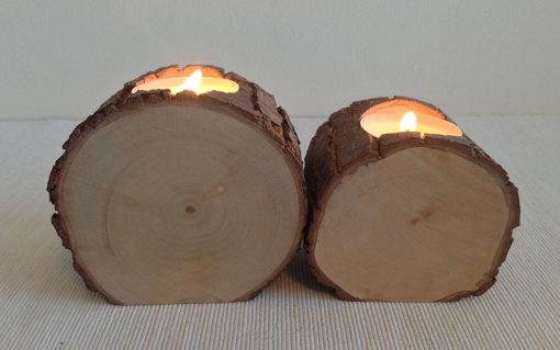 Hardwood log tealight candle holder rusitc bark 2 piece - Image 4