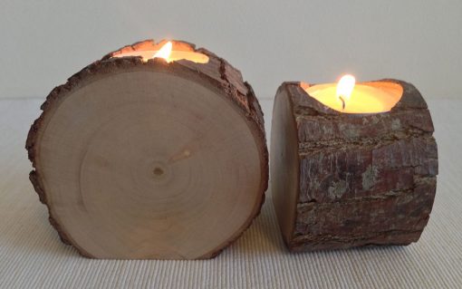 Hardwood log tealight candle holder rusitc bark 2 piece - Image 3