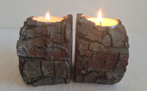 Hardwood log rustic bark hollow centre tealight candle holder 2 piece - Image 4
