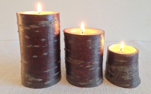 Cherry wood tealight pillar candle holder rustic bark 3 piece - Image 2