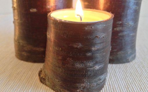 Cherry wood tealight pillar candle holder rustic bark 3 piece - Image 4