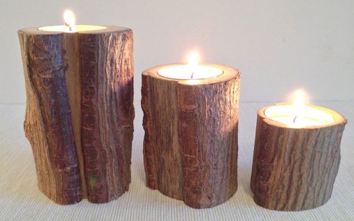 Hardwood pillar tealight candle holder rustic bark 3 piece - Image 2