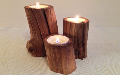 Oak pillar tealight candle holder rustic wood 3 piece