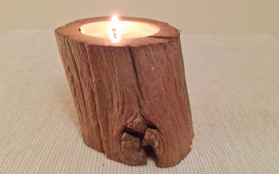 Oak pillar tealight candle holder rustic wood 1 piece