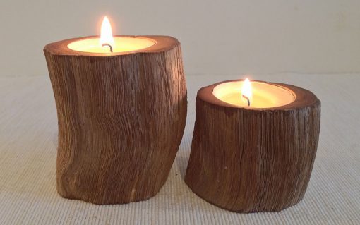 Oak pillar rustic wood tealight candle holder 2 piece - Image 2