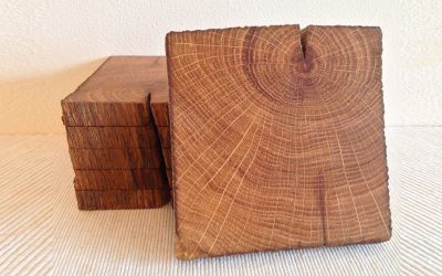Oak drink coaster set rustic edge 6 piece