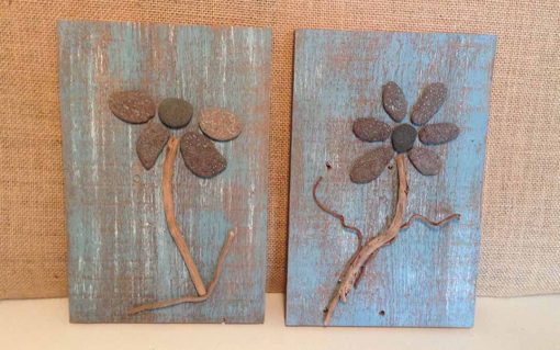 Hanging wall art flowers - duck egg colour