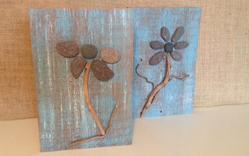 Hanging wall art flowers - duck egg colour - Image 2