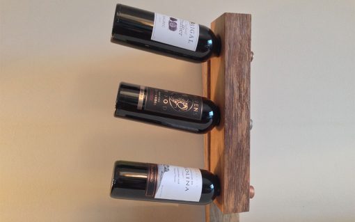 3 Bottle self-balancing rustic oak wine holder