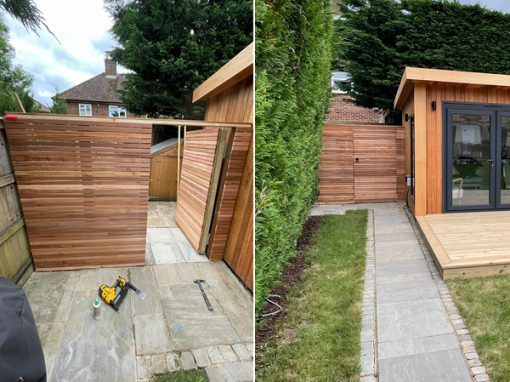 Cedar slat wall and gate