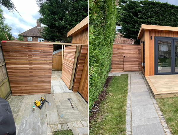 Cedar slat wall and gate